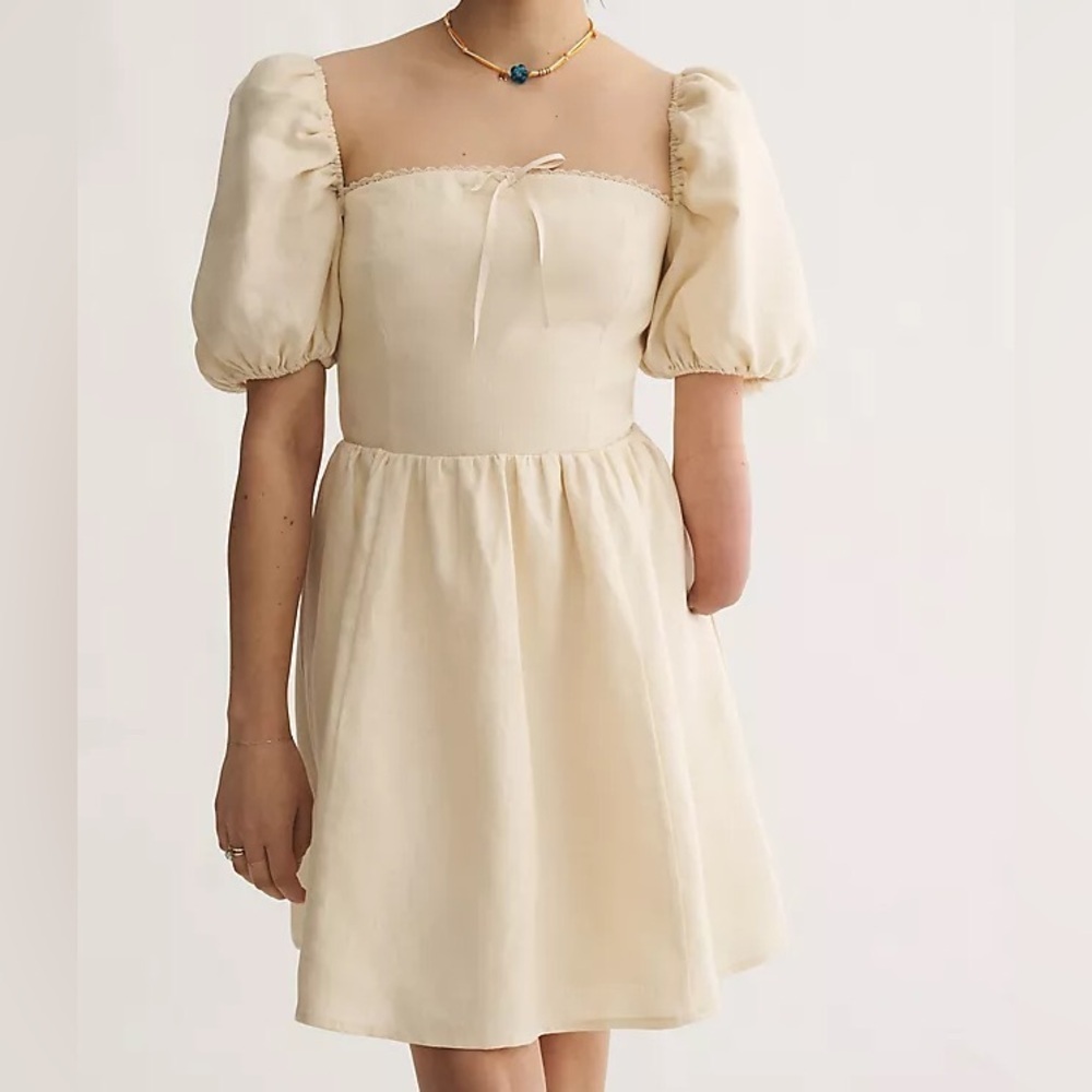 Reformation Malvina Linen Mini Dress bridge cream 
Size 8